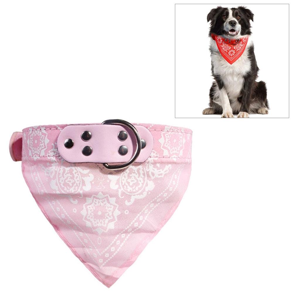 Adjustable Dog Bandana Leather Printed Soft Scarf Collar Neckerchief For Puppy Pet - Size M - Pink