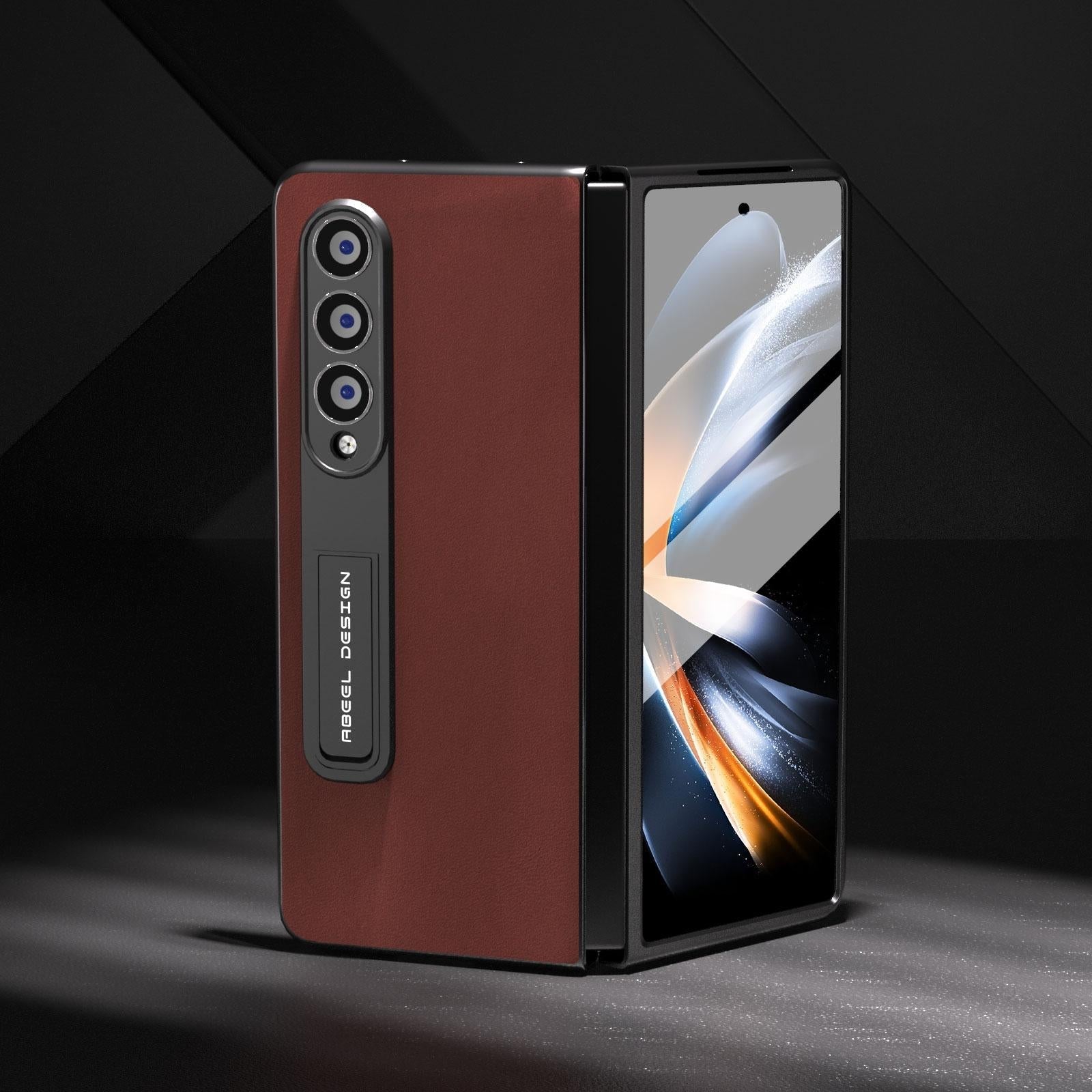 For Samsung Galaxy Z Fold4 5G Phone Case With Holder - Silky Soft Edge - Coffee