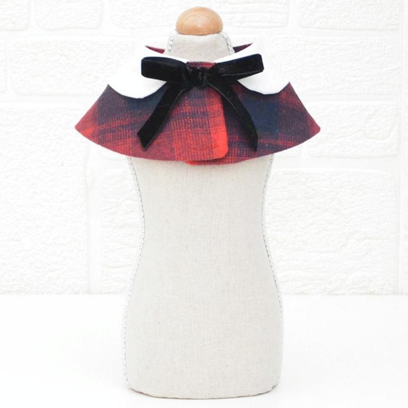 Dog Shawl Small Cloak Pet Bow Ttie Saliva Towel Pet Accessories - Size L - Navy Blue Grid