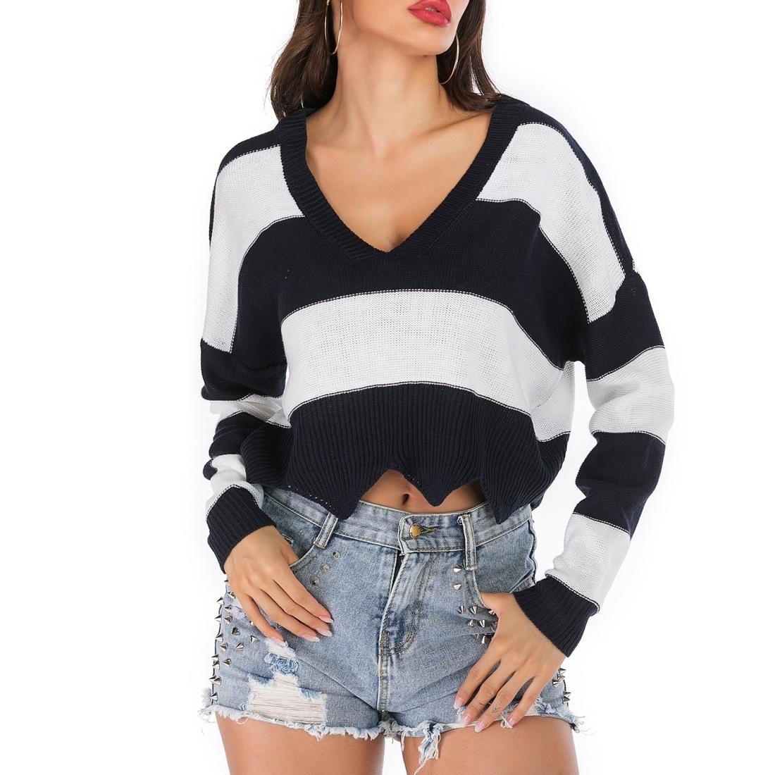 Striped Fashion Casual Pullover - Dark Blue Xl