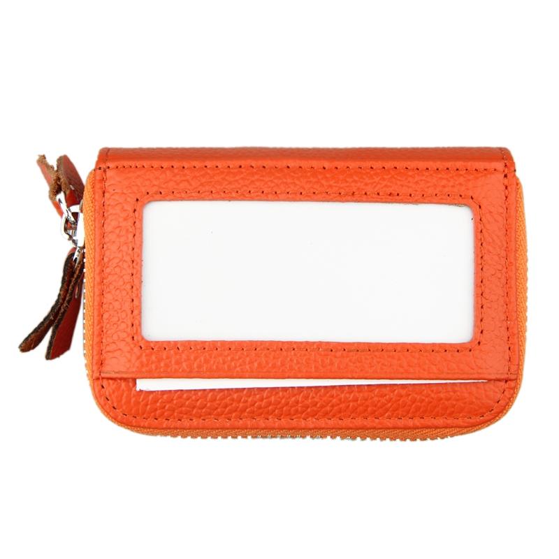 11-slot Rfid Blocking Leather Card Holder Wallet with Coin Pocket - Orange