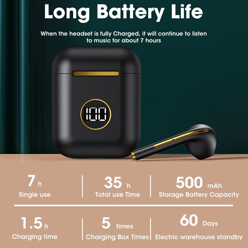 Wireless Sport Bluetooth Headphones with Led Display and Noise Reduction - Blue