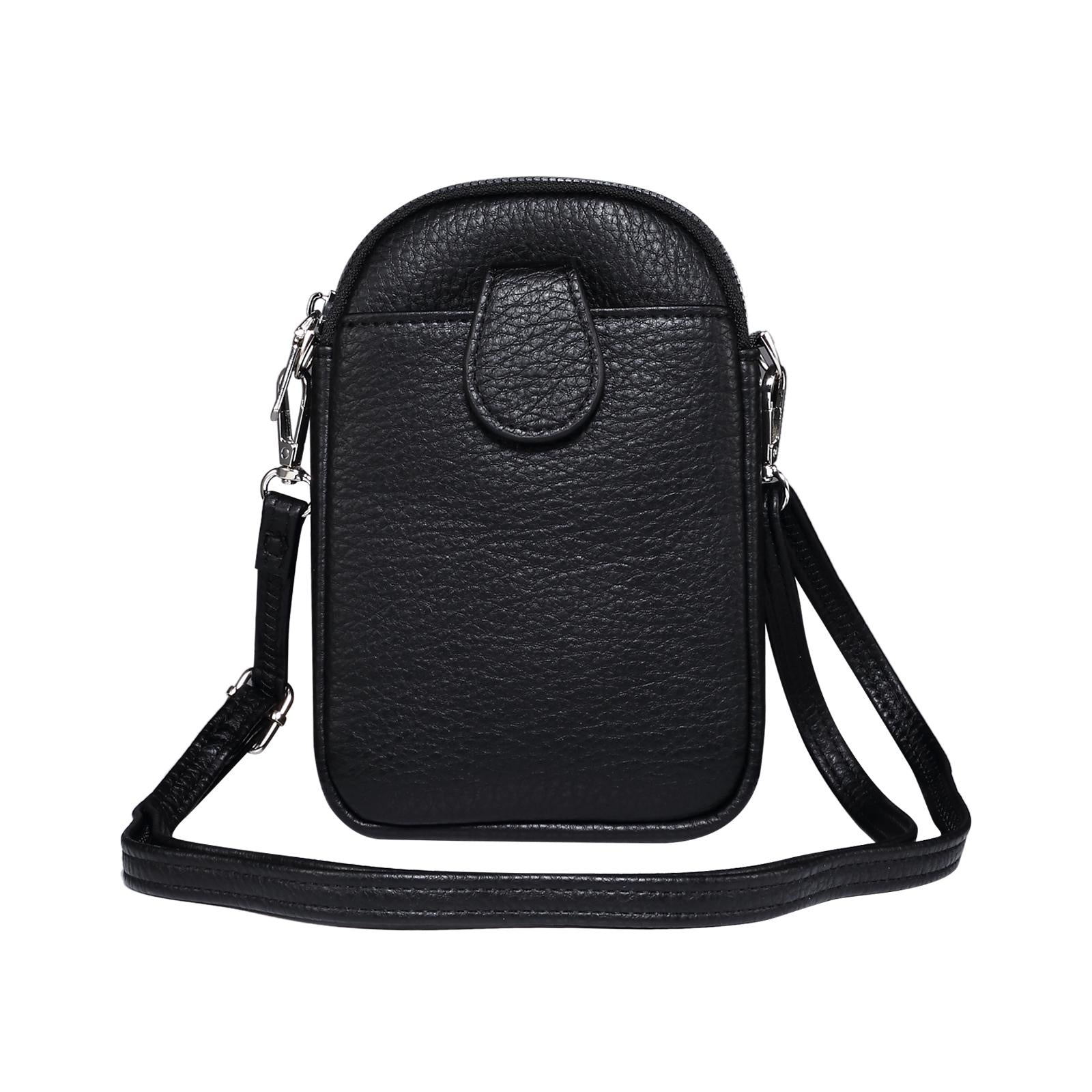 Litchi Texture Phone Crossbody Bag Leather Case For 5.5 Inch - 7.2 Inch Phones - Black