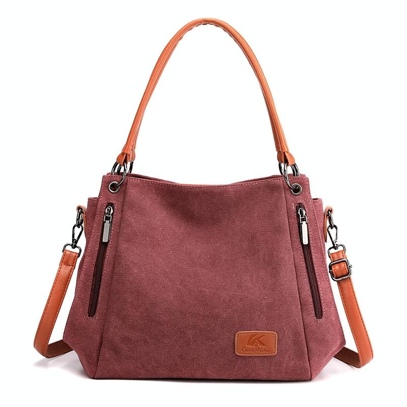 Canvas Shoulder Bag - Spacious and Stylish - Purple Coffee