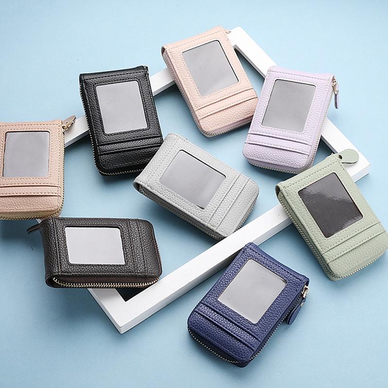 Multi Slot Short Card Holder With Zipper Coin Purse Pu Leather - Coffee