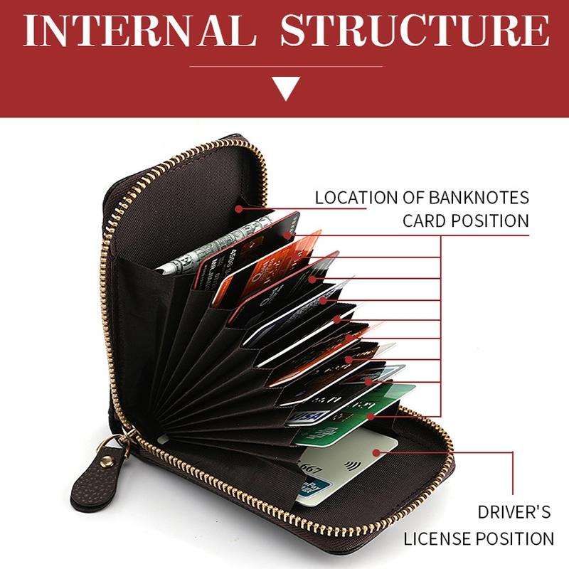 Multi Slot Short Card Holder With Zipper Coin Purse Pu Leather - Coffee