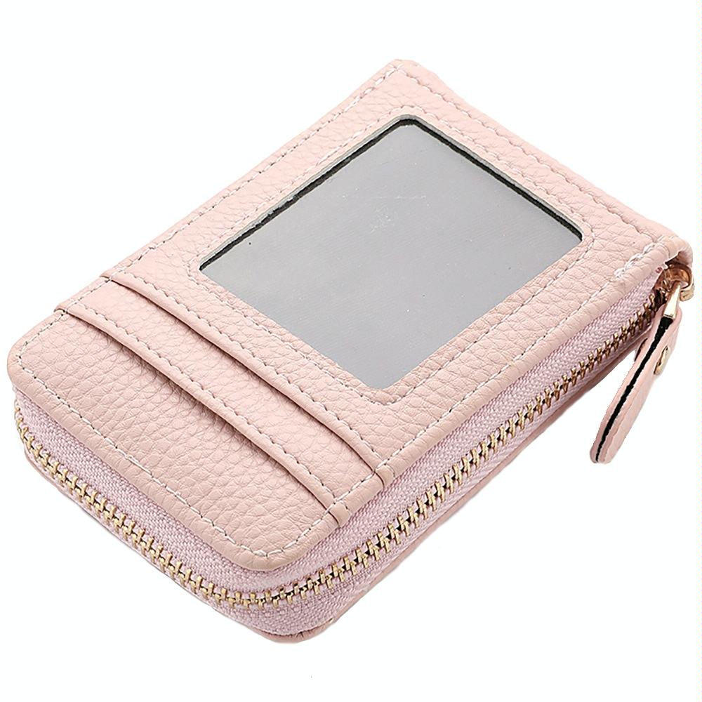 Multi Slot Short Card Holder With Zipper Coin Purse Pu Leather - Coffee