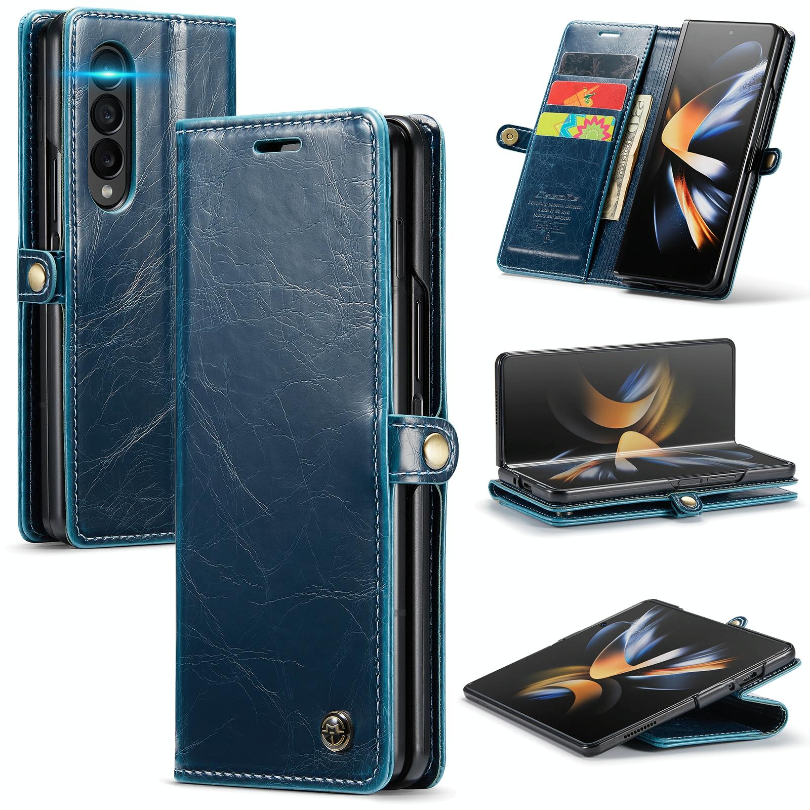 For Samsung Galaxy Z Fold4 5G Premium Crazy Horse Leather Phone Case - Blue