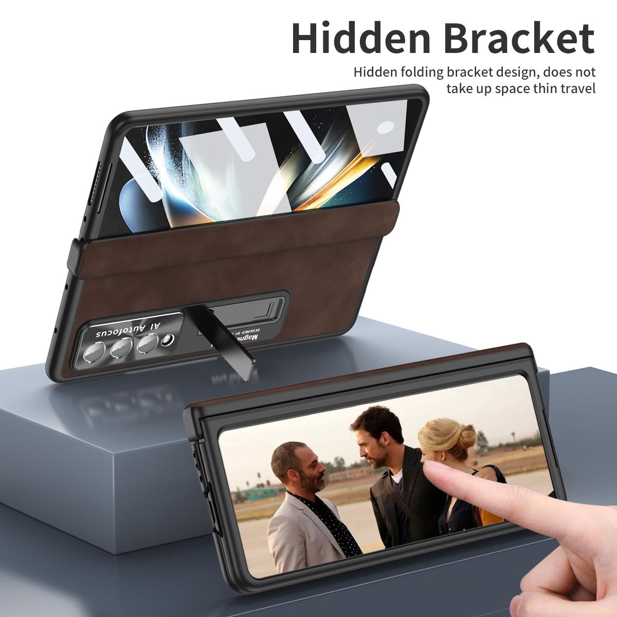 For Samsung Galaxy Z Fold4 5G Napa Texture All-In-One Phone Case - Coffee