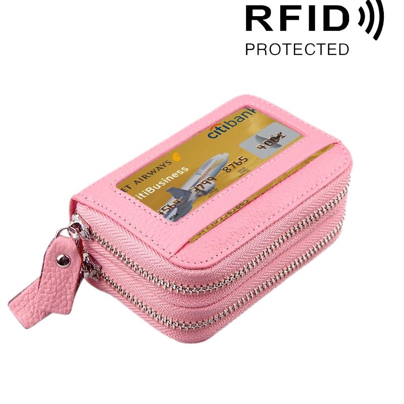 11-slot Rfid Blocking Leather Card Holder Wallet with Coin Pocket - Pink