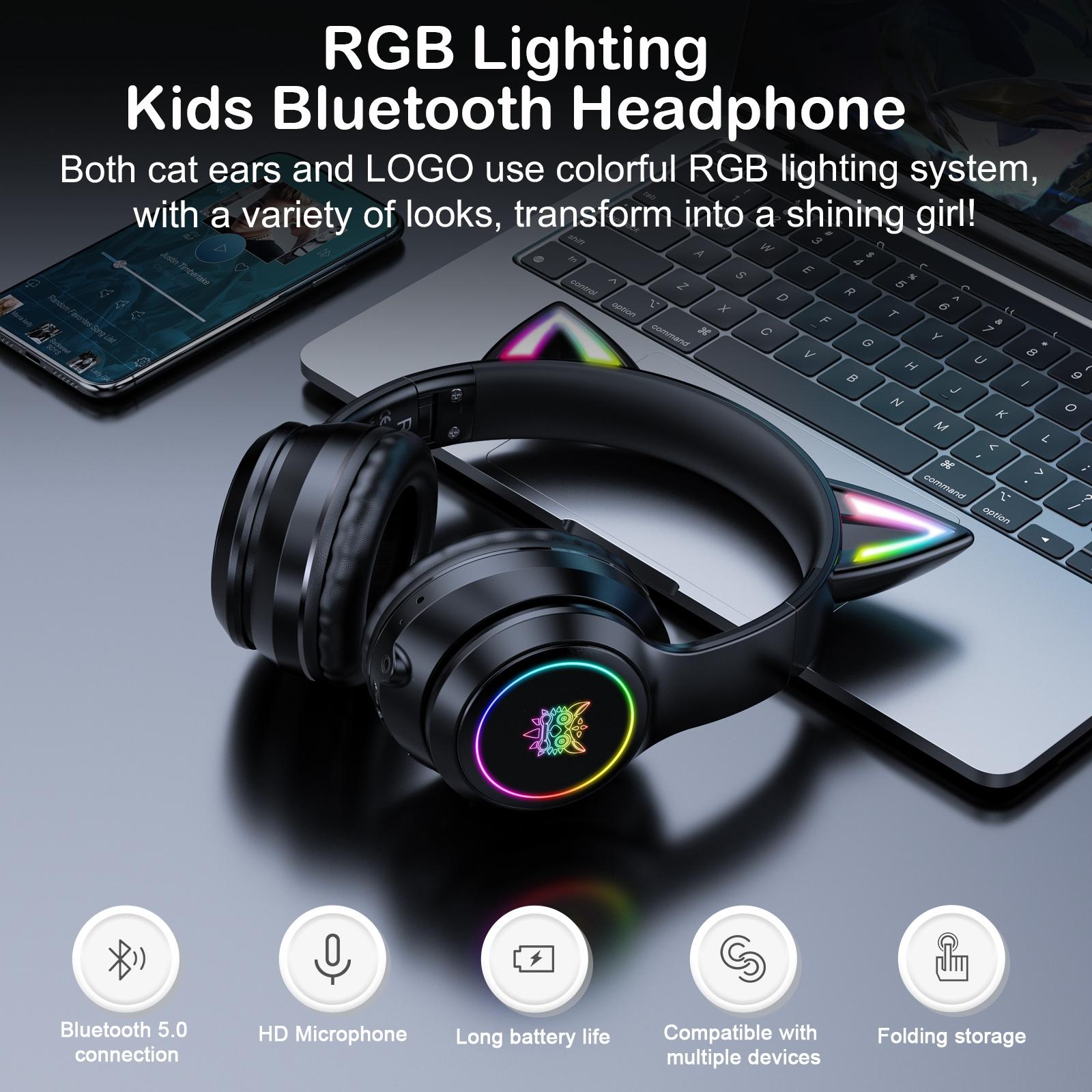 Wireless Bluetooth Headphones With Rgb Lighting - Pink
