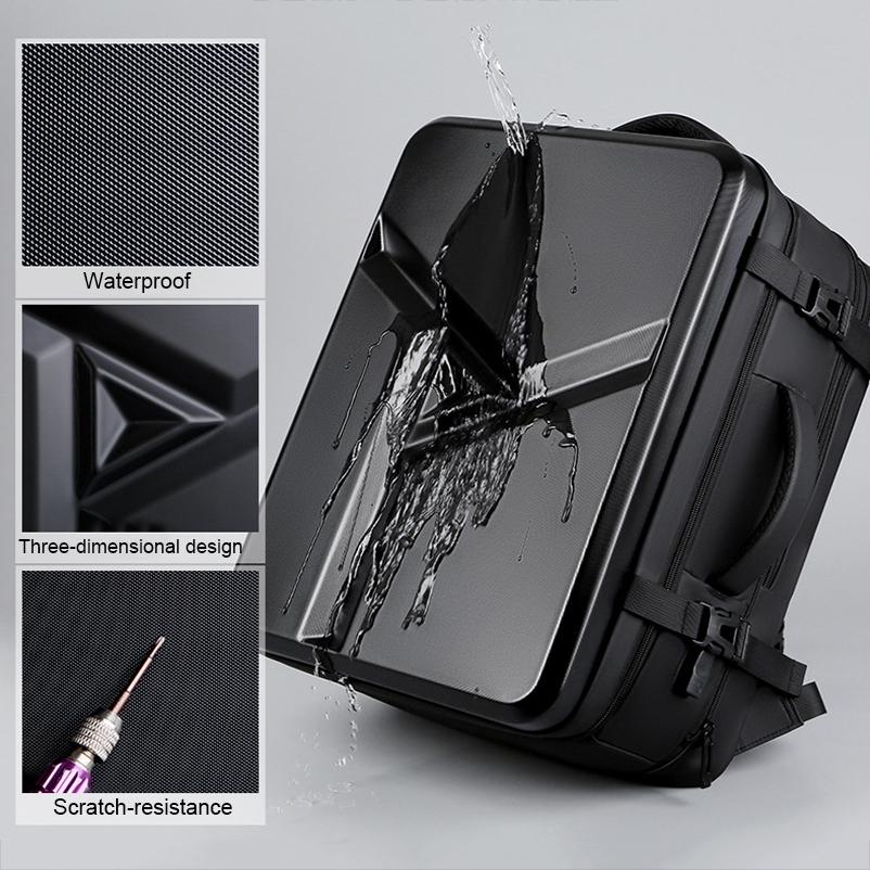 Waterproof Expandable Hard Shell Backpack with Usb Charging - Large Capacity Black - 162 Light Gray