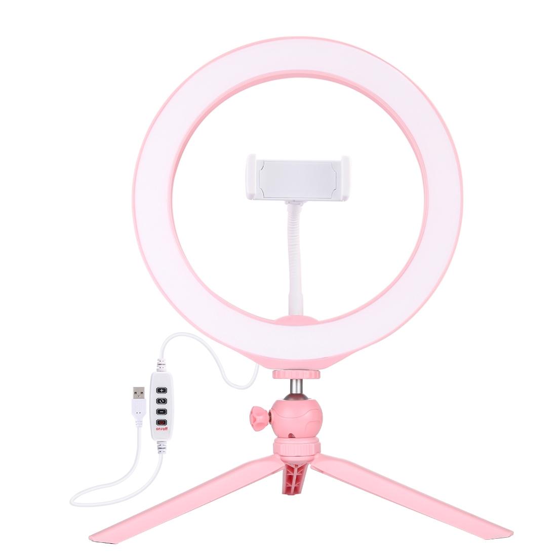 10.2 Selfie Beauty Light with Tripod Mount and Usb 3 Modes Dimmable Led Ring for Vlogging and Photography Cold Shoe Ball Head and Phone Clamp - Pink
