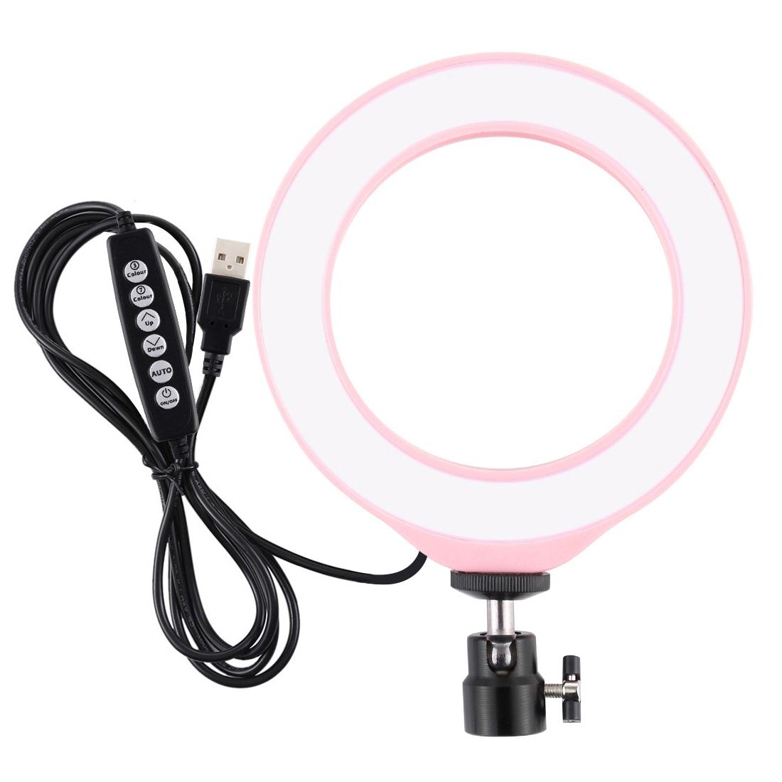 10 Mode Usb Led Ring Light with Tripod and Ball Head - 6.2 Inch Diameter - Pink