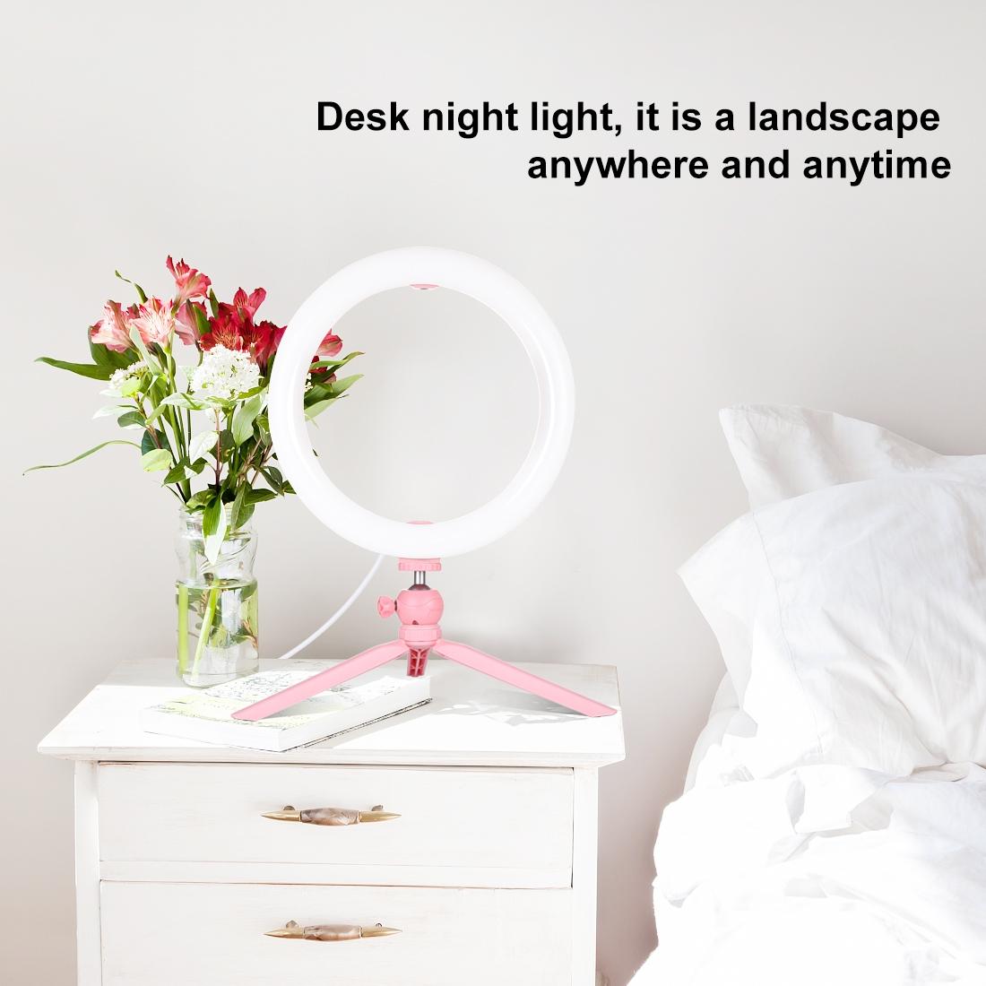 10.2 Led Ring Light with Tripod and Phone Clamp - 3 Modes Dual Colour Temperature Dimmable - Pink