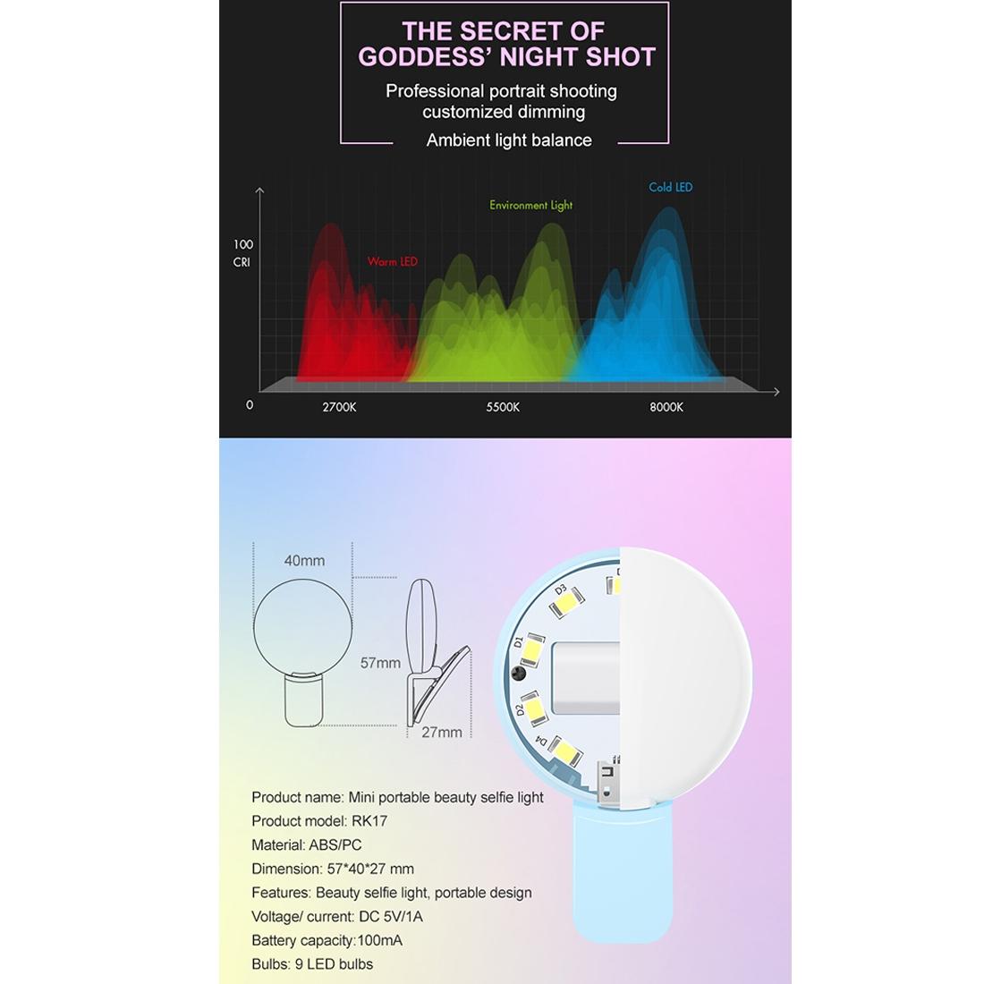 Portable Mini Beauty Light for Smartphones - 3 Brightness Levels 9 Led Warm / White - Iphone Galaxy Huawei Xiaomi Lg Htc - Pink