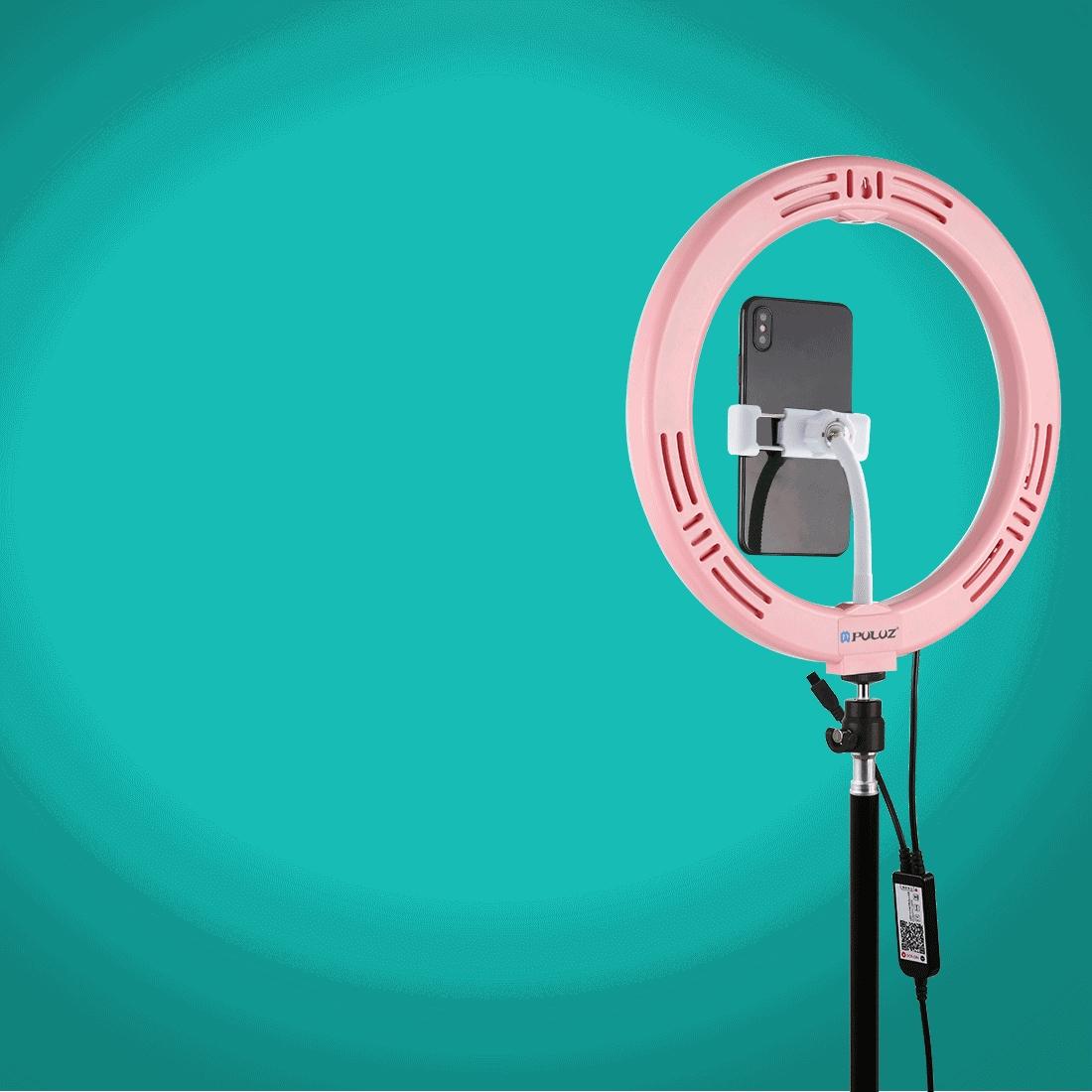 10.2 Curved Led Ring Light with Tripod & Remote for Vlogging & Photography - Pink