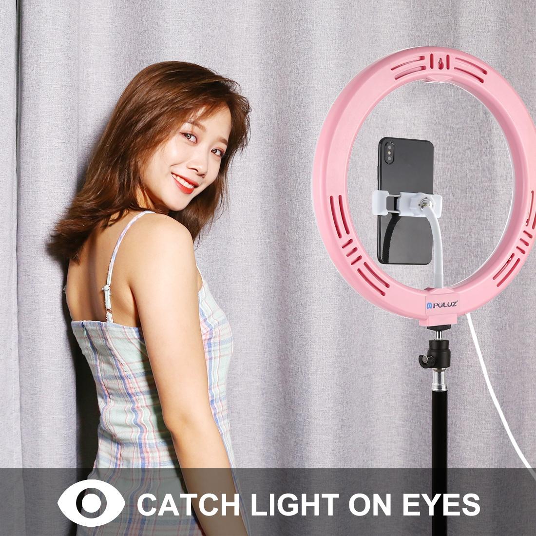 26cm Usb 3 Modes Dimmable Led Ring Light with Phone Clamp - Pink