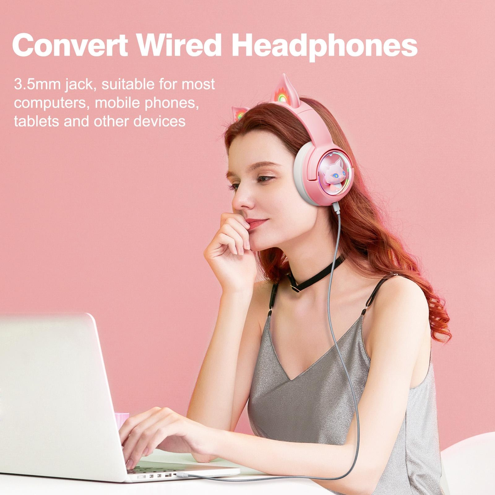 Wireless Cat Ear Bluetooth Headset Usb-C - Pink