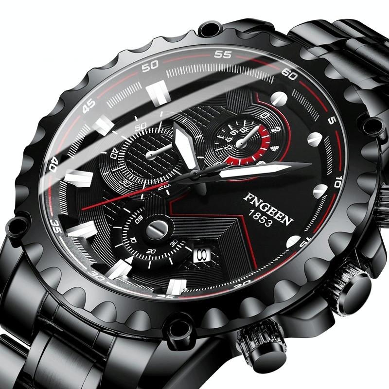 Stainless Steel Waterproof Men Sports Watch - Black Net Black Shell Black Surface