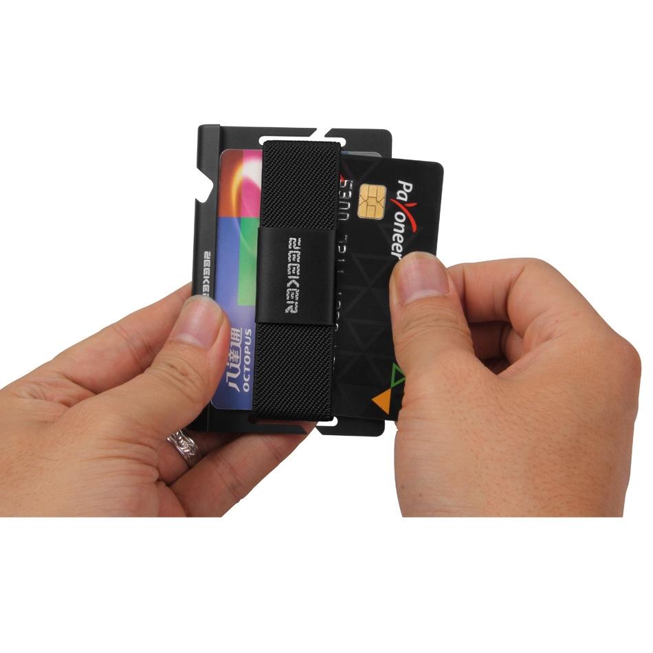 Multi Function Aluminum Card Holder For Men & Women Elastic Band Wallet - Light Coffee