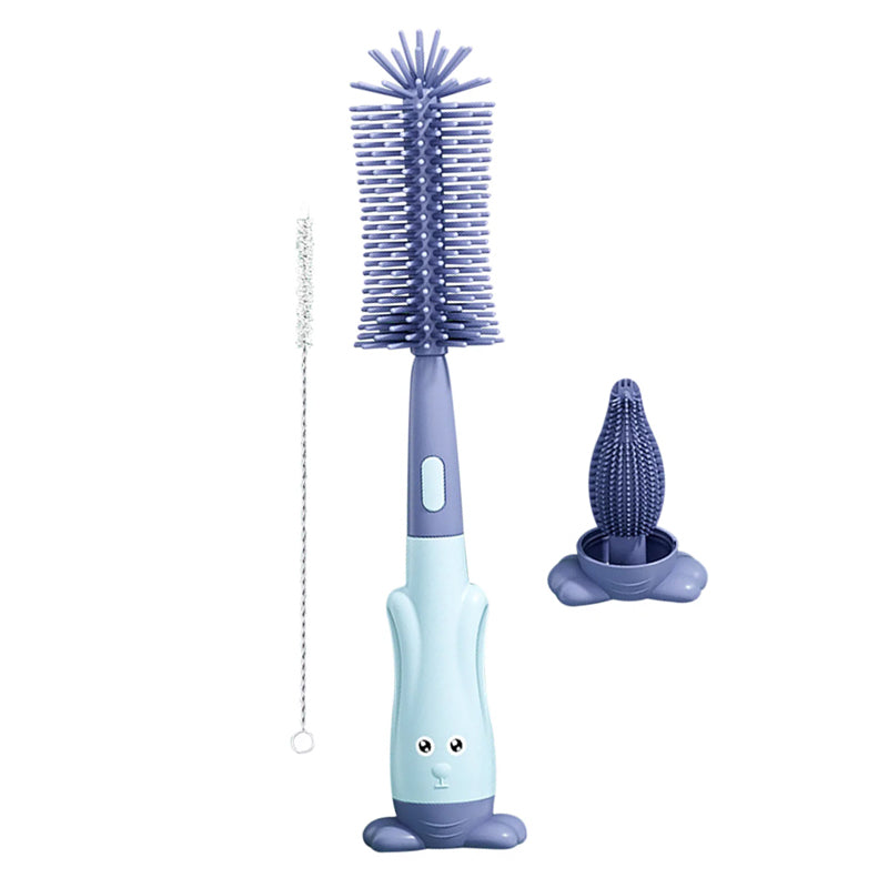 Vibe Geeks 3 in 1 Silicone Bottle and Teat Cleaning Brush - Blue