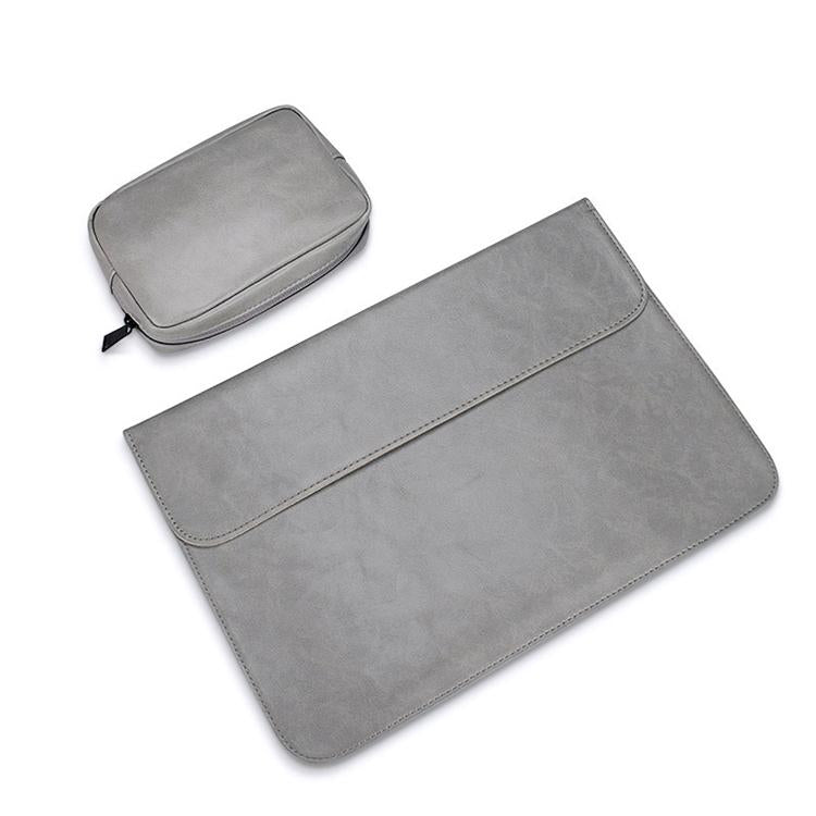 15.4 Inch Laptop Inner Bag with Small Bag - Horizontal Magnetic Buckle Pu Leather - Grey