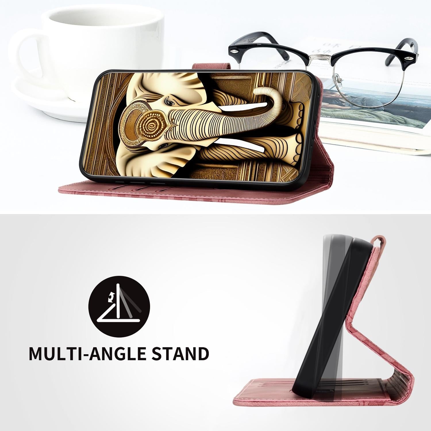 For Samsung Galaxy Z Fold4 5G Embossed Elephant Head Phone Case With Lanyard - Coffee