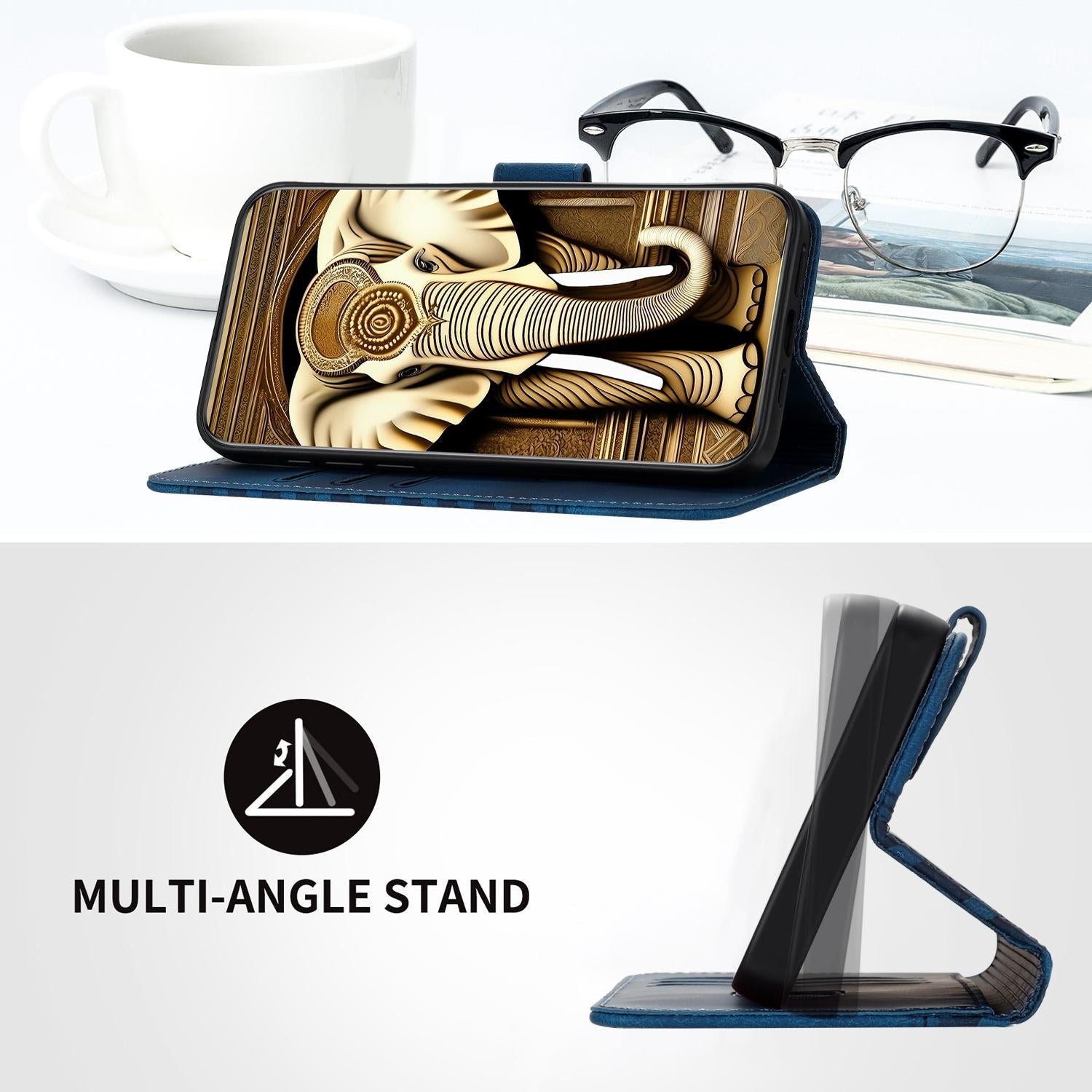 For Samsung Galaxy Z Fold4 5G Embossed Elephant Head Phone Case With Lanyard - Coffee