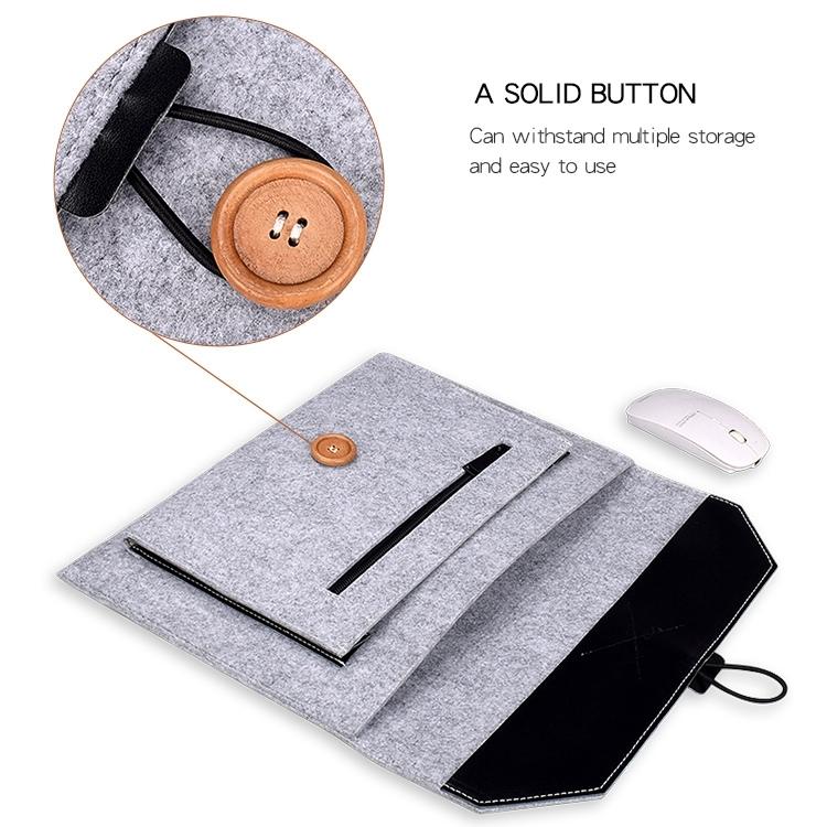 15.4 Inch Grey Felt Laptop Inner Bag with Multi-purpose Button