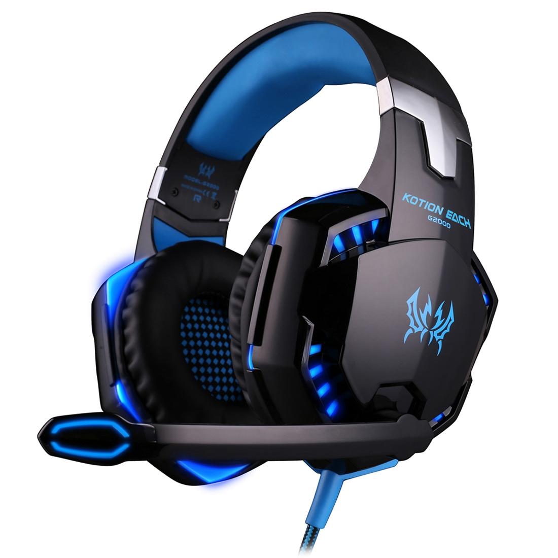 Over-Ear Gaming Headset With Mic Led Light And Stereo Bass For Pc Gamer - Blue + Black