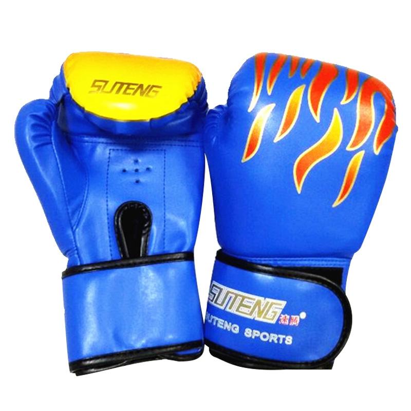 Adult Flame Pattern Pu Leather Boxing Gloves - Fitness - Blue