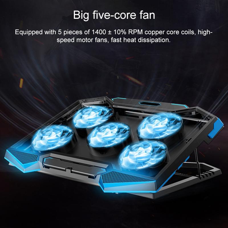 5-core Dual Port Laptop Stand with Cooling Fan - Blue
