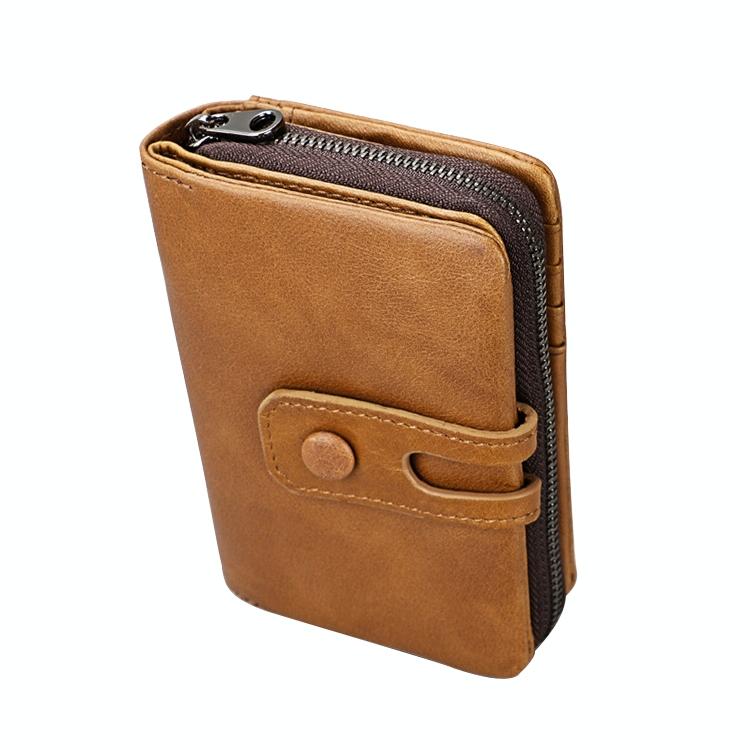 Zip Rfid Crazy Horse Leather Wallet - Brown - Blue