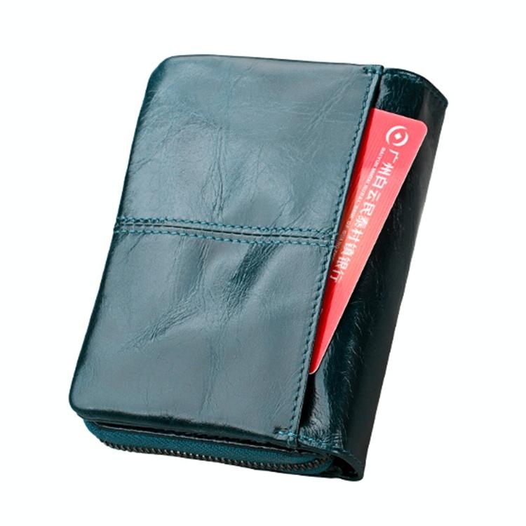 Zip Rfid Crazy Horse Leather Wallet - Brown - Blue