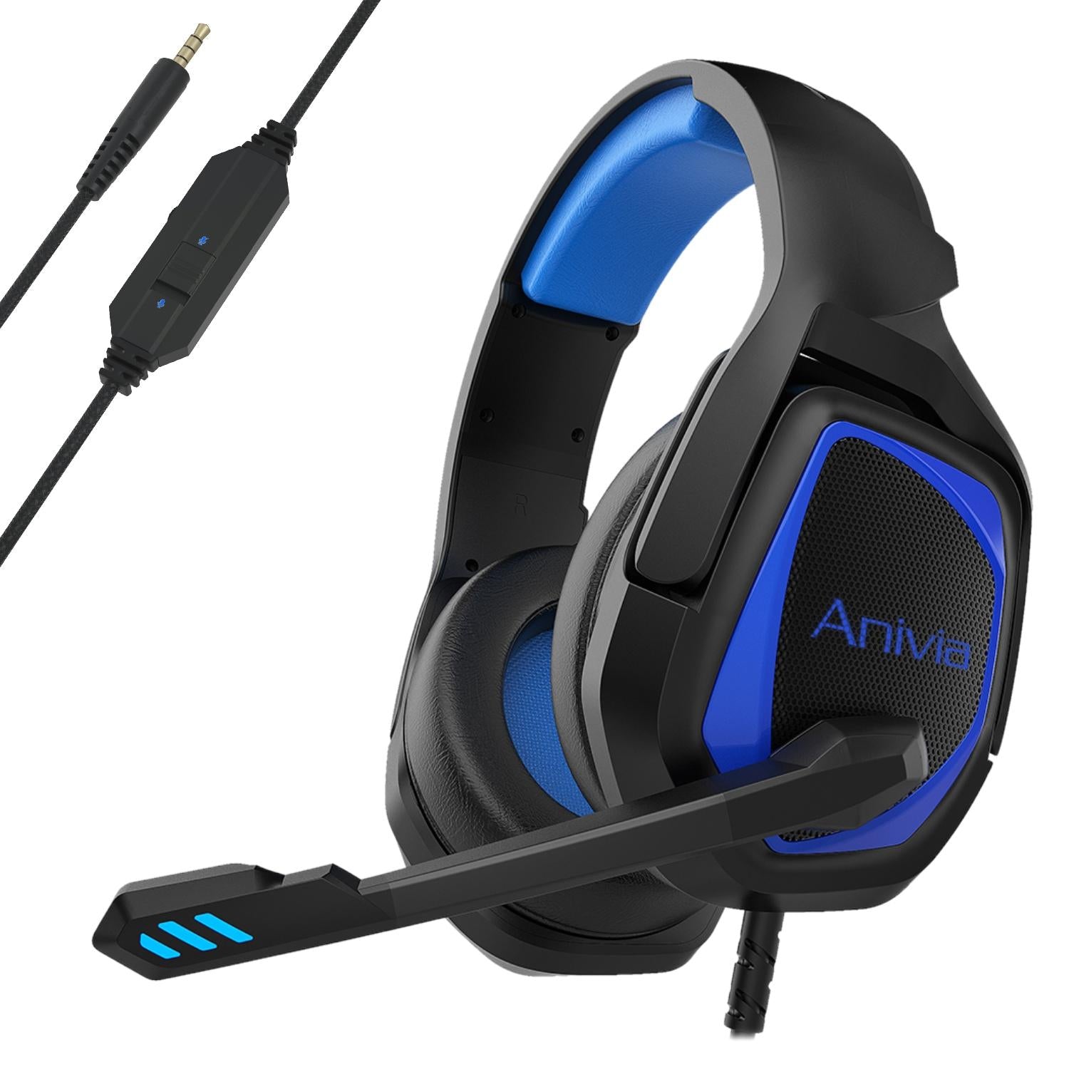 Retractable Mic Gaming Headset 3.5Mm Plug 2.2M Cable - Black Blue