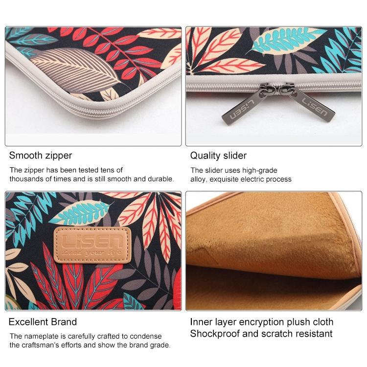 15.6 Inch Laptop Sleeve Case with Zipper for Macbook Samsung Sony Dell Alienware Chuwi Asus Hp - Colourful Leaves Design - Blue