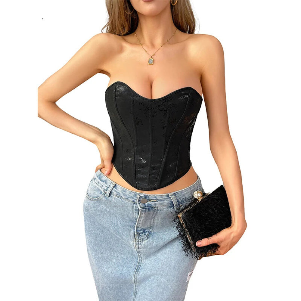 13 Women Gothic Bone-Supported Backless Bustier Pu Leather Corset Top With Back Zipper - Xxl