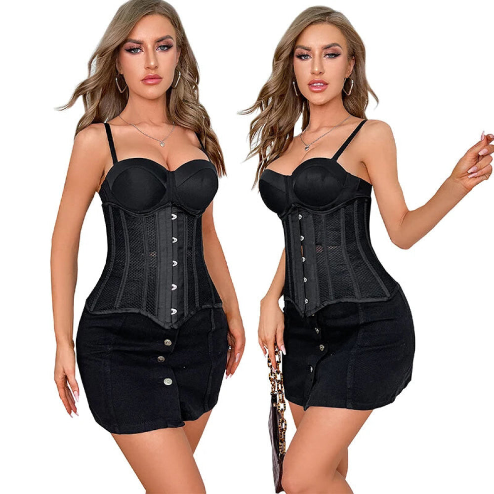 16 Steel Boned Mesh Underbust Corset For Women Hourglass Body Shaper - L