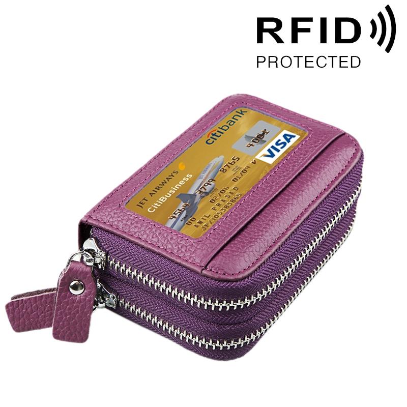 11-slot Rfid Blocking Leather Card Holder Wallet with Coin Pocket - Purple