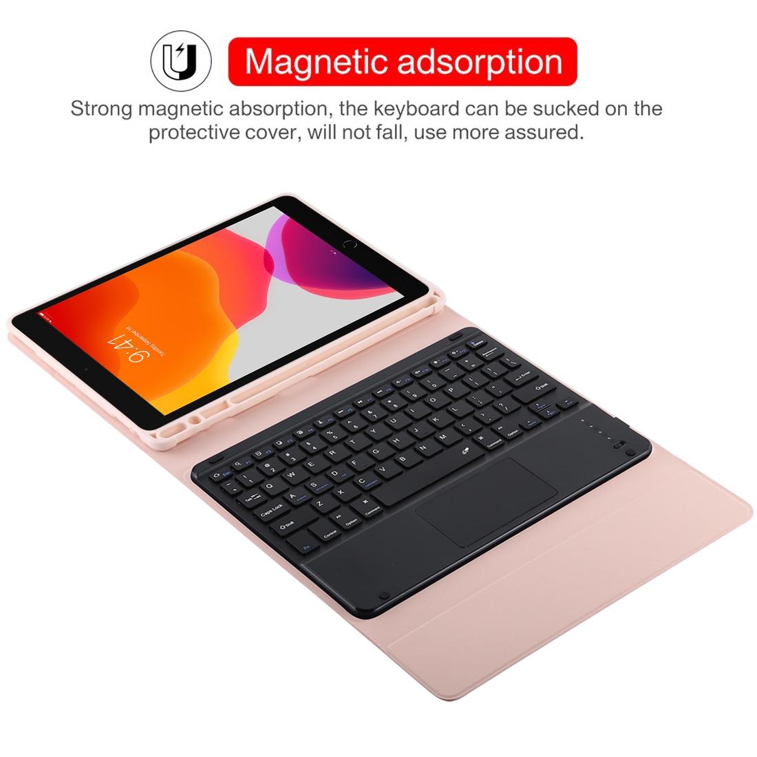 Bluetooth Keyboard & Tablet Case For Ipad 10.2 / Ipad Air 2019 - Detachable Touch Pad Pen Slot Holder - Microfiber Leather - Purple