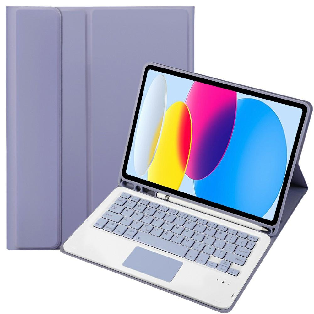 2022 Ipad 10.9 Lambskin Bluetooth Keyboard Case With Pen Slot - Purple