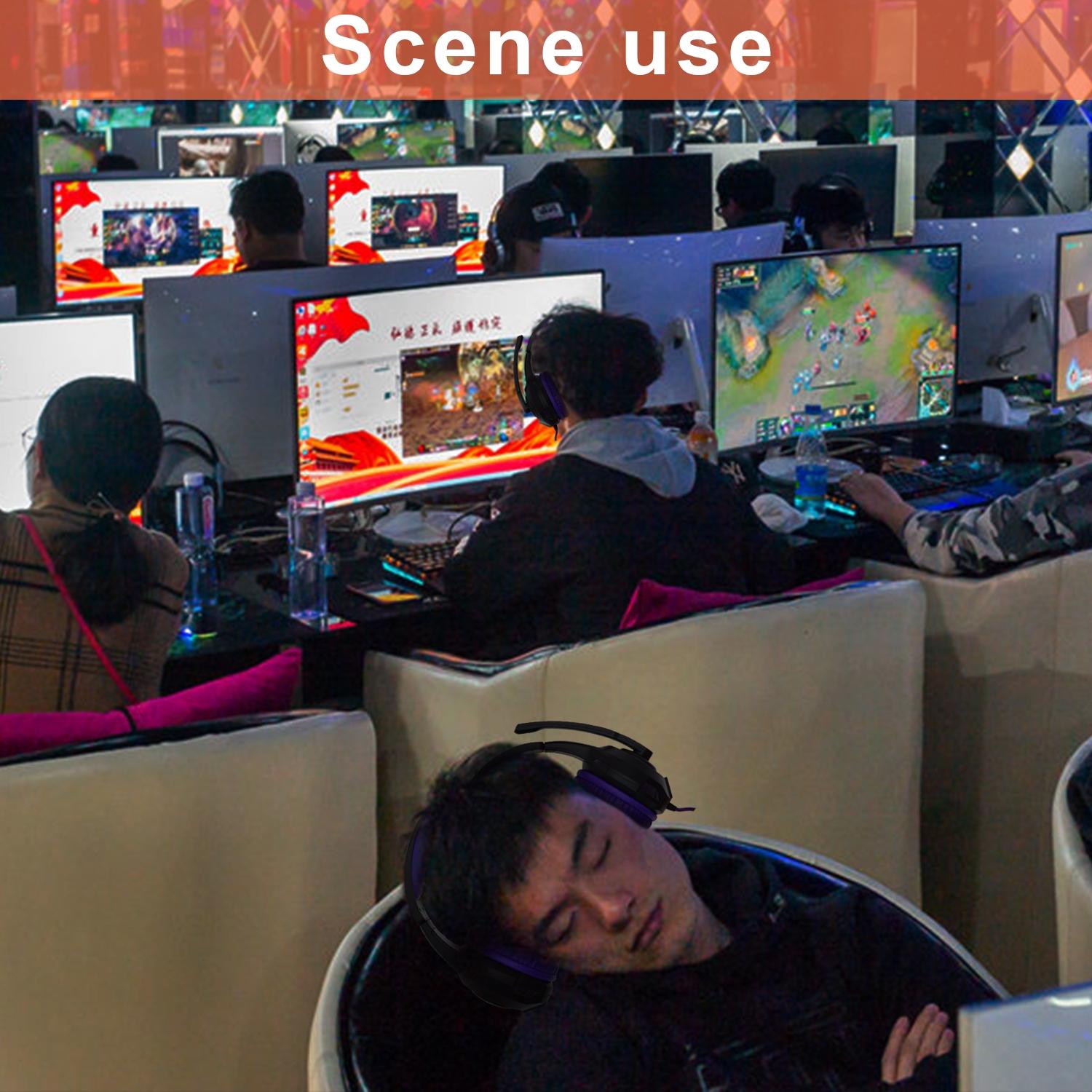 Retractable Mic Gaming Headset 3.5Mm Plug 2M Cable Black / Purple