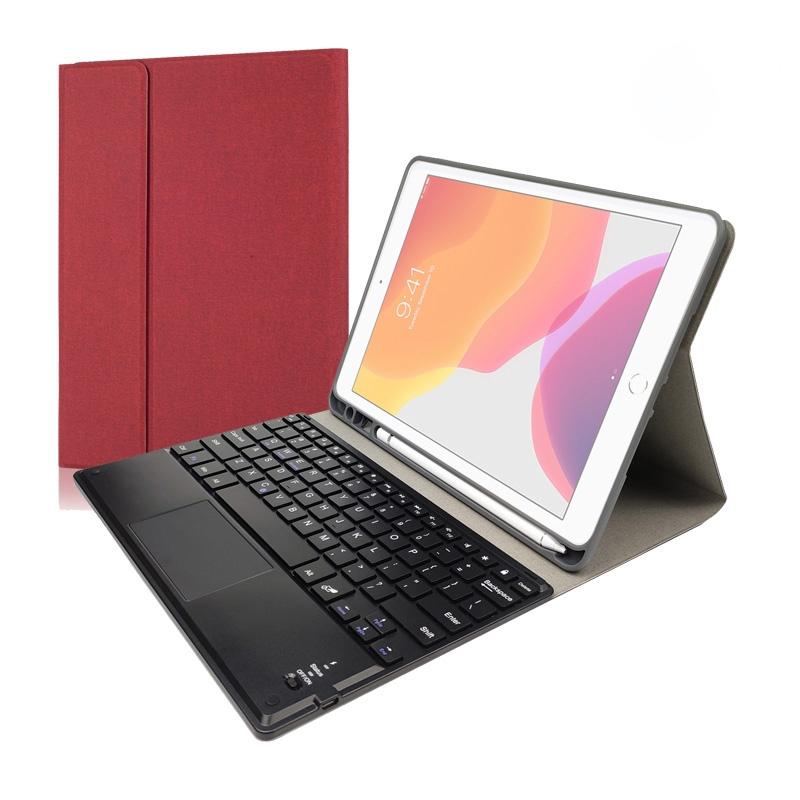 10.2 Ipad Keyboard Case With Touchpad Pen Slot & Bracket - Detachable Magnetic Silk Pattern Tpu - Red