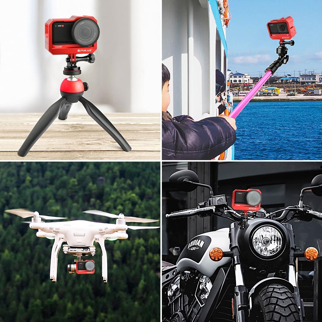Aluminum Frame Cage for Insta360 one r with Cold Shoe and Tripod Base - Red