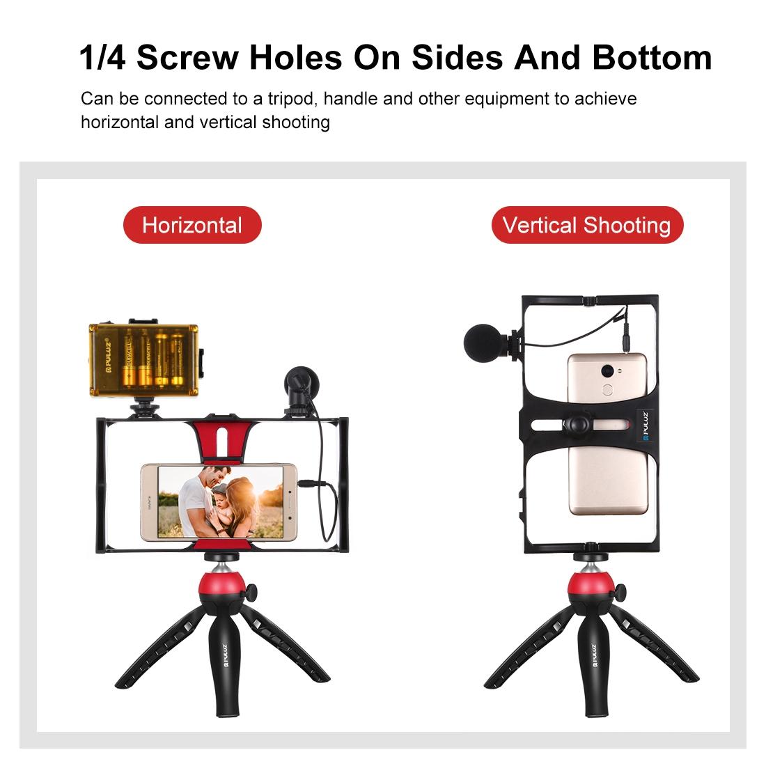 Live Broadcast Vlogging Kit With Led Light Microphone Tripod & Cold Shoe Head - Red