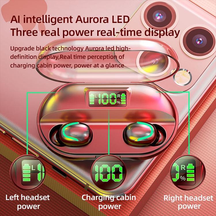 True Wireless Bluetooth 5.0 Earphones with Touch Display and Charging Box - Red