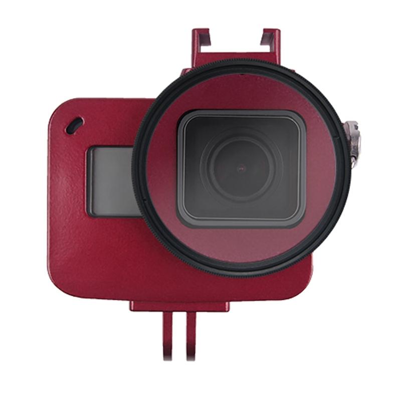 Aluminum Protective Cage with Insurance Frame and 52mm Uv Lens for Gopro Hero7 / 6 / 5 - Red