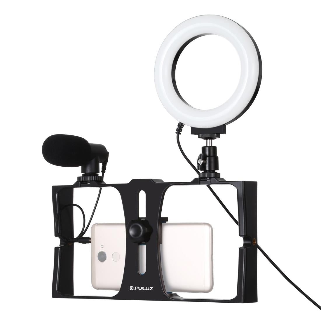 3-In-1 Vlogging Kit With Smartphone Rig Microphone And Led Ring Light - Red