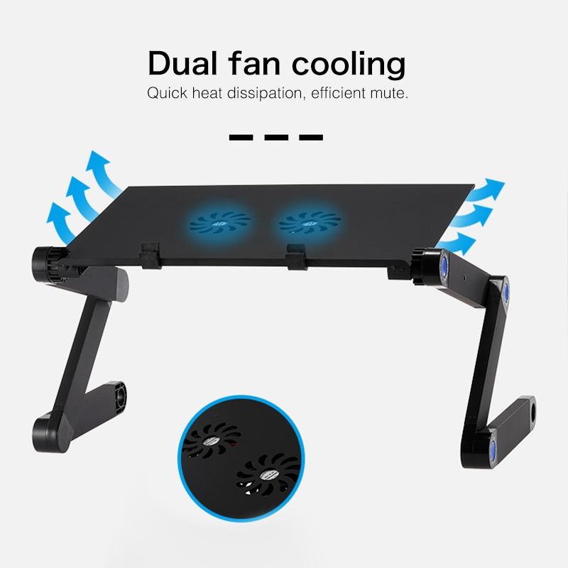 Adjustable Foldable Laptop Stand with Fans & Mouse Pad - Portable Aluminum - Red